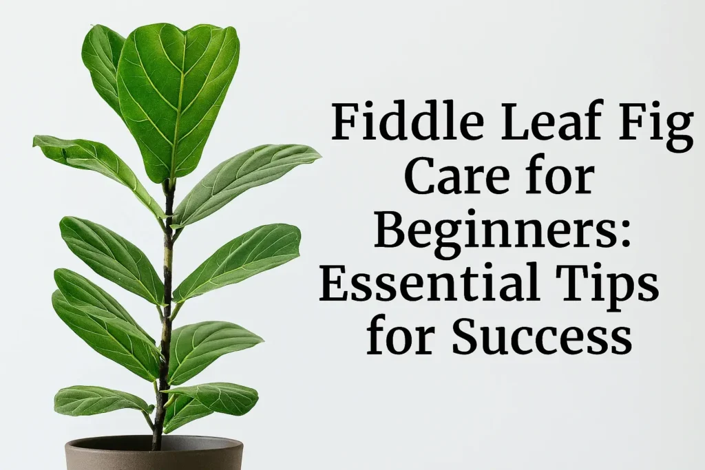 Close-up of a healthy fiddle leaf fig plant with vibrant green leaves, paired with bold text offering beginner care tips.
Description:
This landscape-oriented image is split into two clean sections. On the left, a close-up of a fiddle leaf fig (Ficus lyrata) showcases its large, glossy, violin-shaped leaves with prominent veining, set against a softly textured white background. The plant’s slender stem and alternating leaf arrangement highlight its natural elegance. On the right, bold serif text reads “Fiddle Leaf Fig Care for Beginners: Essential Tips for Success,” clearly communicating the topic in a friendly, accessible tone. The minimalist design and soft lighting make it ideal for blog headers, educational guides, or social media posts aimed at novice plant enthusiasts.
Let me know if you'd like a version tailored for a specific platform or audience!